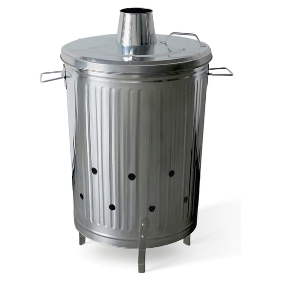 Incinerator Burn for Outside for Burning Trash Leaf - Metal Burn Can Cage Bin Container - Fire Can Paper Burner Outdoor, Chimney Lid and Ventilation Holes, Galvanized Steel, 20 Gallon