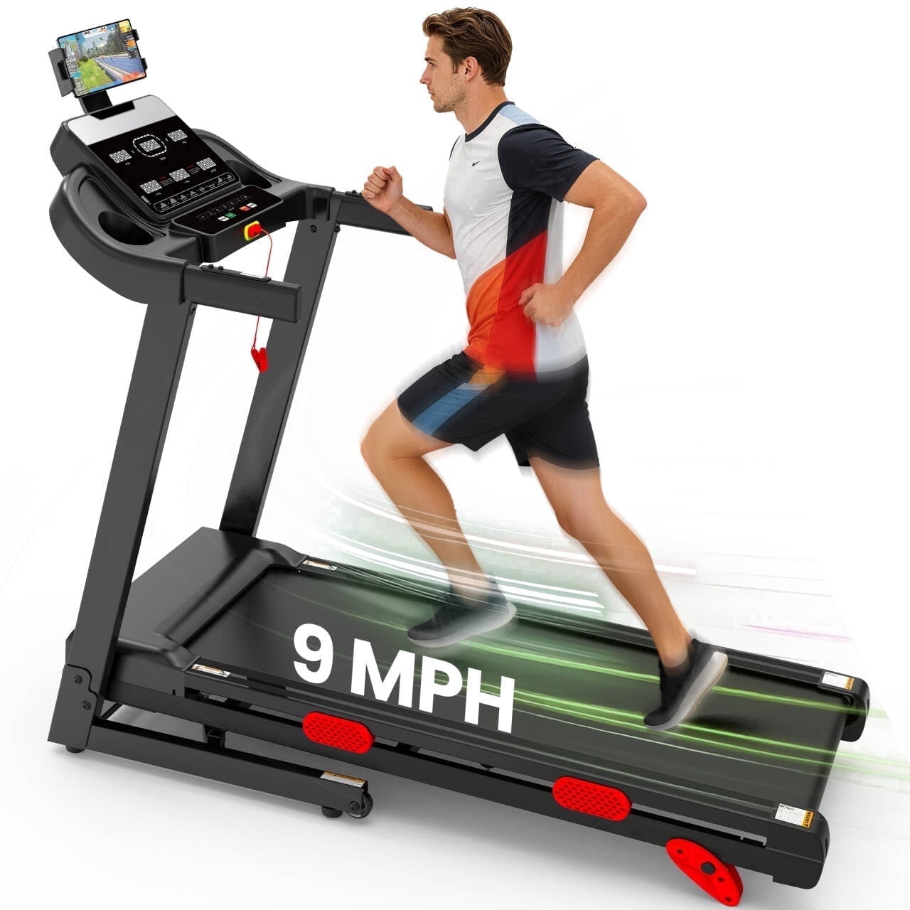 Incline 9MPH Treadmill 330lb Capacity, Portable Folding Treadmill for Home, 3.5HP Motor, Jogging Walking Treadmill with APP Control, 105 Programs, Dual Bluetooth Speakers, Exercise Equipment