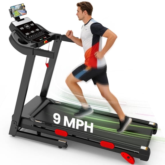 Incline 9MPH Treadmill 330lb Capacity, Portable Folding Treadmill for Home, 3.5HP Motor, Jogging Walking Treadmill with APP Control, 105 Programs, Dual Bluetooth Speakers, Exercise Equipment