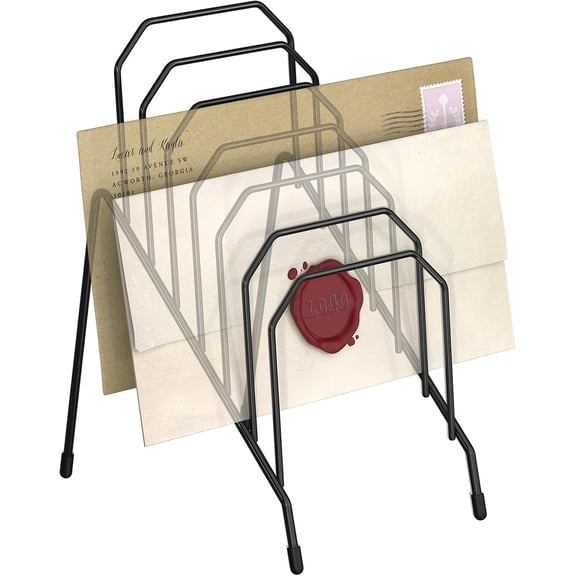 Incline Desk Mail Organizer, Sorter Letter Organizer Rack with 6-Section Vertical Compartments for Letters, Postcards, Brochures, Holder Office, Home, School