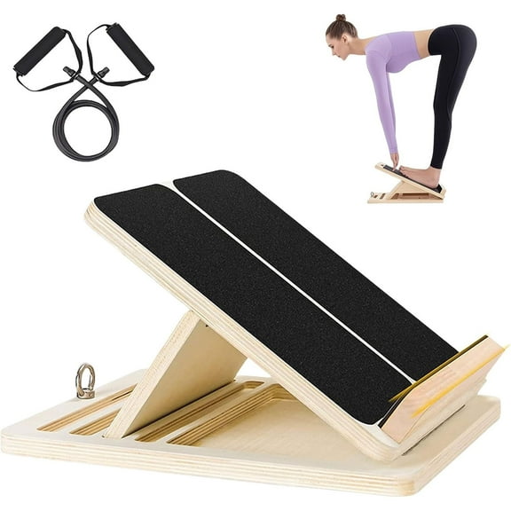 Incline Slant Board with Workout Band, 5 Angle Adjustable Portable Non-Slip Wooden Incline Slant Board for Squat Calf Stretch