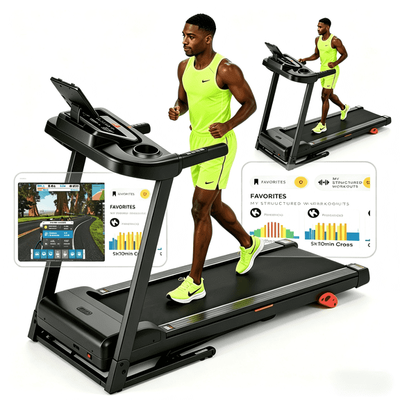Folding Treadmill Running Pad with Incline, Treadmills for Home, 0.6-7.5MPH with HIIT Programs, Quiet Dual Motor Drive, LCD Display, Fitnees Home Gym&Equipment