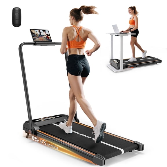 Incline Walking Pad Treadmill  with Handle Bar Foldable Walking Pads, Small Treadmill for Small Spaces Home Office  & 0.6-6.2MPH LED Display 300LB Capacity