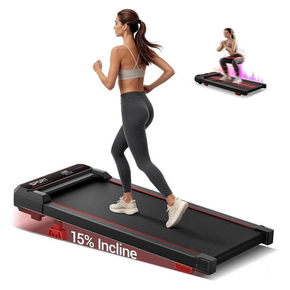 Incline Walking Pad Treadmill Portable Under Desk with Vibration Function 3 Speed Levels 15% Incline 3.0HP Quiet Motor 36x16 Belt Control for Home Office Fitness Training Walking Machine