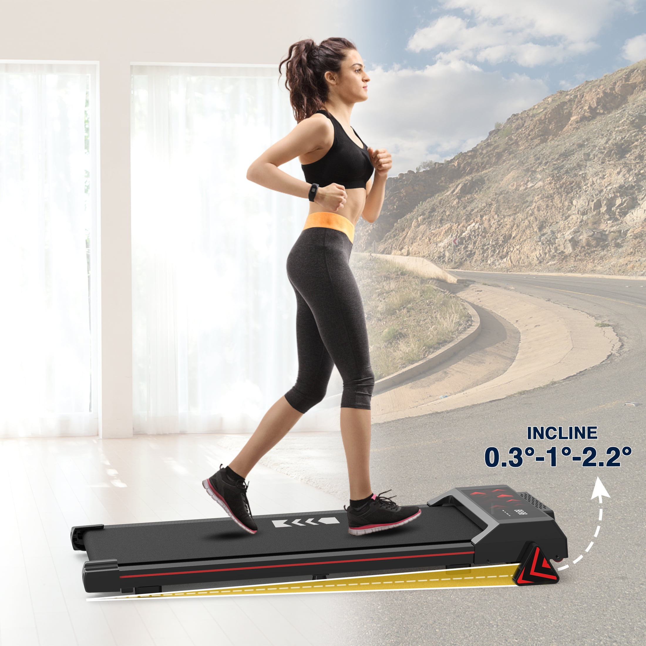 Incline Walking Pad Under Desk Treadmill Portable Jogging Machine with Remote 265LBS 2.25HP