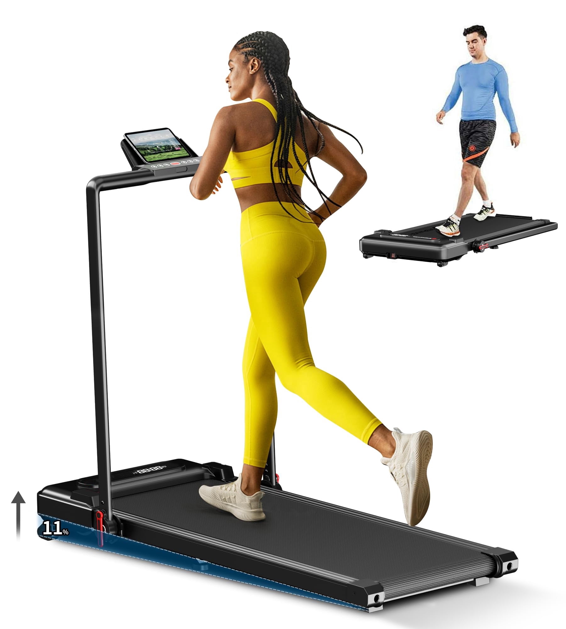 THAILE Walking Pad Treadmill with Incline, Foldable and Adjustable Smart Treadmill with Handlebar and 17" Running Belt, 7.6MPH, 3HP