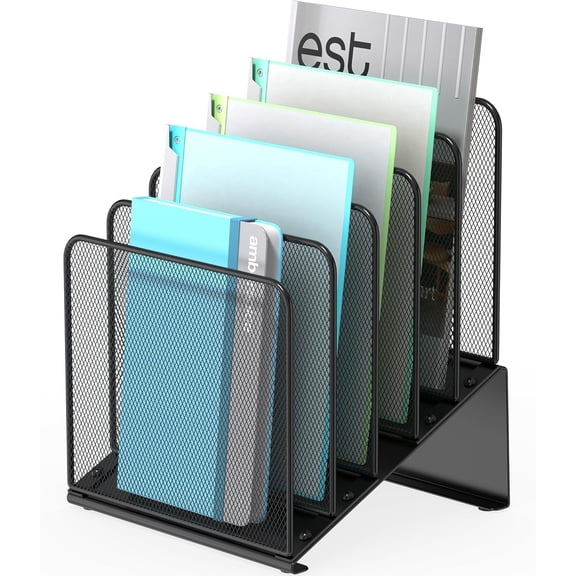 Inclined 5-Section Desk File Organizer, Vertical File Folder Holder File Sorter File Organizer for Desk Desktop Organization for Office Classroom