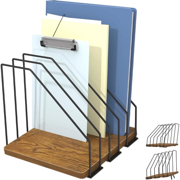 Inclined Desk File Organizer, 5-Section Vertical Folder Holder, Files Organizer Stand, Metal Sorter Rack Stand for Office Home School