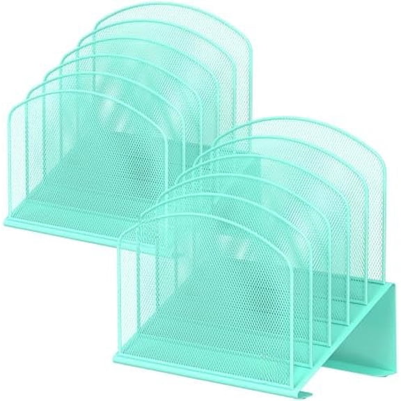 Inclined Desk File Organizer,Vertical File Folder Holder Stand Metal Rack File Sorter for Office Classroom Desktop Organization Aqua,2Pack