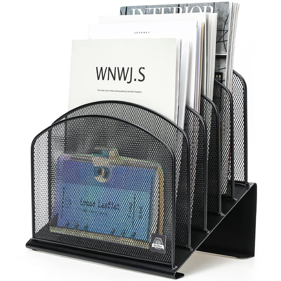 Inclined Desk File Organizer,Vertical File Folder Holder Stand Metal Rack File Sorter for Office Classroom Desktop Organization