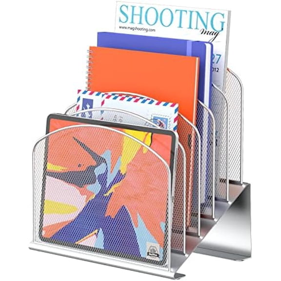 Inclined Desk File Organizer,Vertical File Folder Holder Stand Metal Rack File Sorter for Office Classroom Desktop Organization