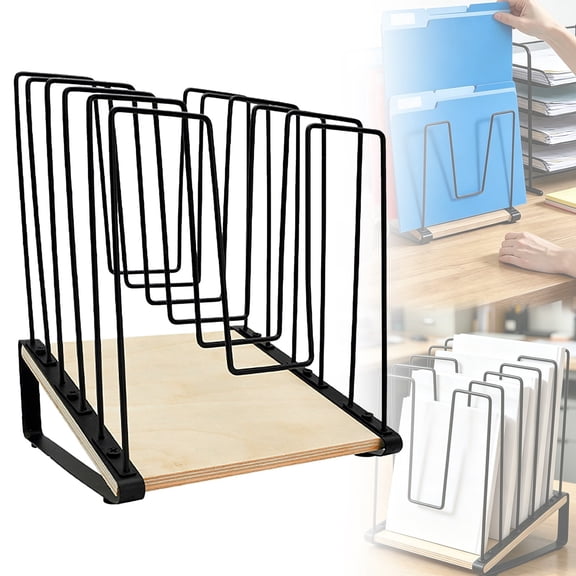 Inclined DeskPopular File Storage Rack, Segmented Vertical Slot Metal File Organizer for Office, Paper Holder and Classification Rack, 1 Piece