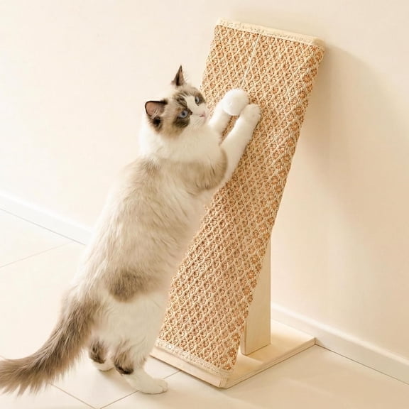 Inclined  Scratcher Ramp, 24.8'' Sisal  Scratcher for Couch,  Pad Board with  Ball for Indoor Cats, Furniture Protector  Ramp, Classic