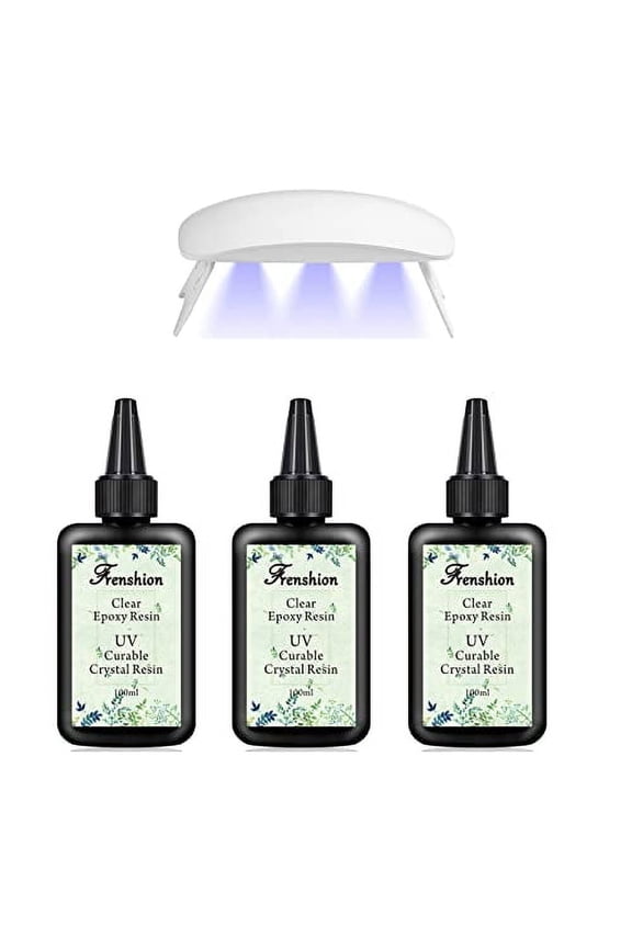 Included Lamp+3PCSX 100ML Crystal Clear Transparent Epoxy Resin UV resin Non-Toxic for DIY Jewelry Earrings Necklace Bracelet Nail Art Accessories, Quick Curing No Need to Mix