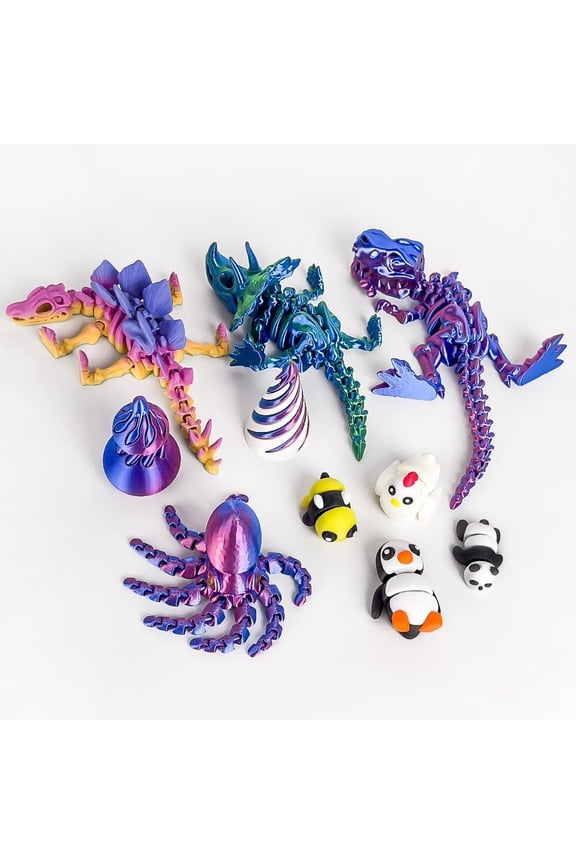Includes 10 3D Printed Animals, 3D Printed Dinosaur Fidget Keychain Impossible Cone, Spiral Cone Fidget, Vortex Thread Illusion Desktop Pet Deco.