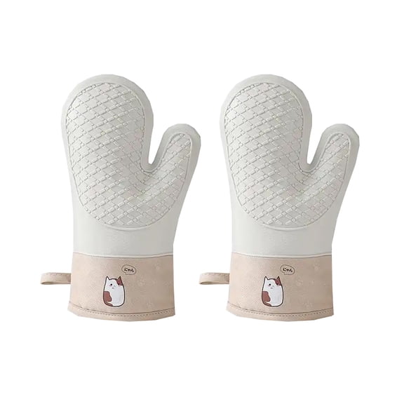 2-Pack Silicone Heat Resistant Oven Mitts - 2 Individual Thickened Non-Slip Kitchen Gloves with Cute Cat Design (White & Gray) for Baking, Cooking, Air Fryer, Grilling & Freezer Use