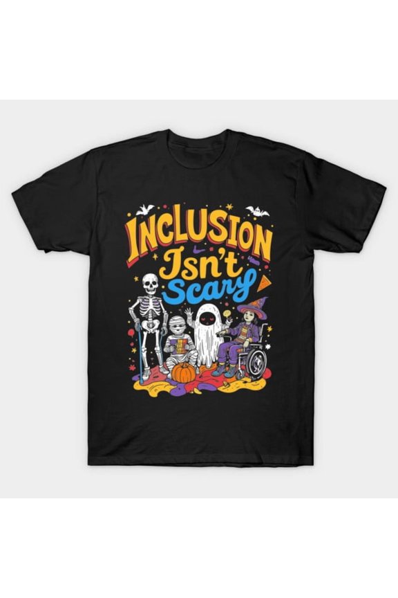 Inclusion Isn’t Scary SLP Teacher Funny Ghost Halloween Unisex T-Shirt for Holiday Casual up to 5XL