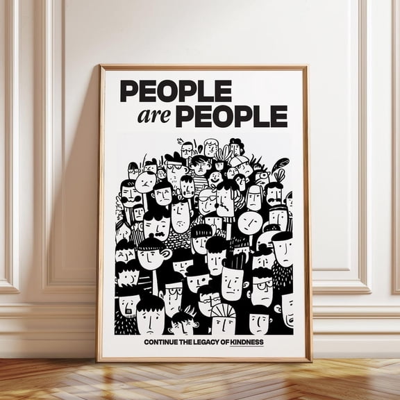Inclusive Crowd Black and White Community Decoration, Unframed Poster