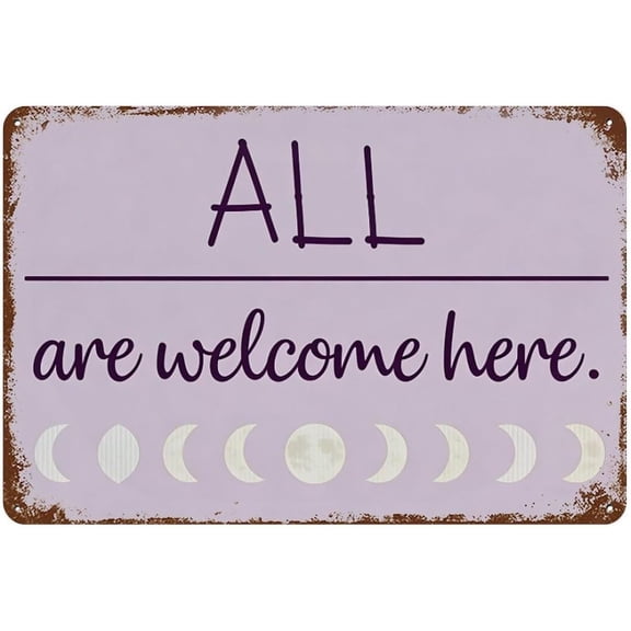 Inclusive Moon Phase Metal Tin Sign, Boho Celestial Wall Decor Plaque, 8 x 12 Inch