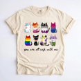 thumbnail image 1 of Inclusive Pride T-Shirt, You Are All Safe With Me Cat Graphic Tee, LGBTQ Ally Multi Flag Queer Apparel Gift, 1 of 4