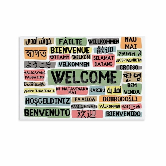 Inclusive Welcome, Welcome Poster in Different Languages,Multilingual Wall Art Canvas Painting Wall Art Poster for Bedroom Living Room Decor