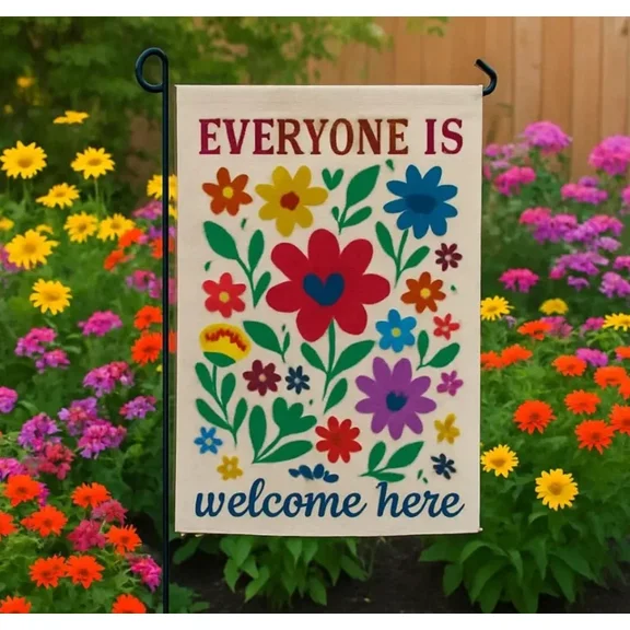 Inclusive flag: Floral Welcome Flag, Pride Ally Decor 12x18 POLE NOT INCLUDED Garden Flag