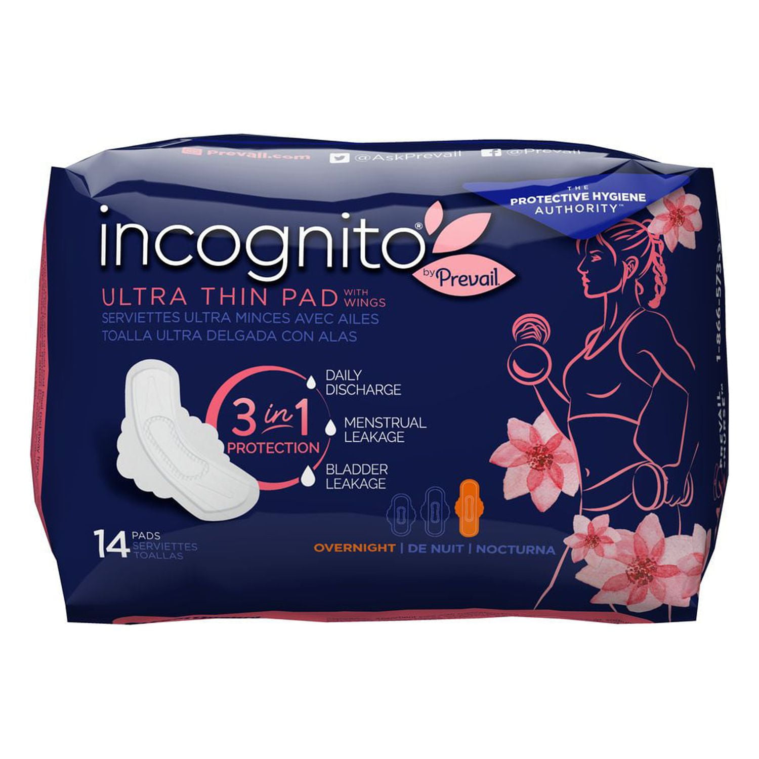 Prevail Incognito Absorbent 3-in-1 Protective Maternity & Postpartum Pad  with Wings, 14 ct (Pack of 1)
