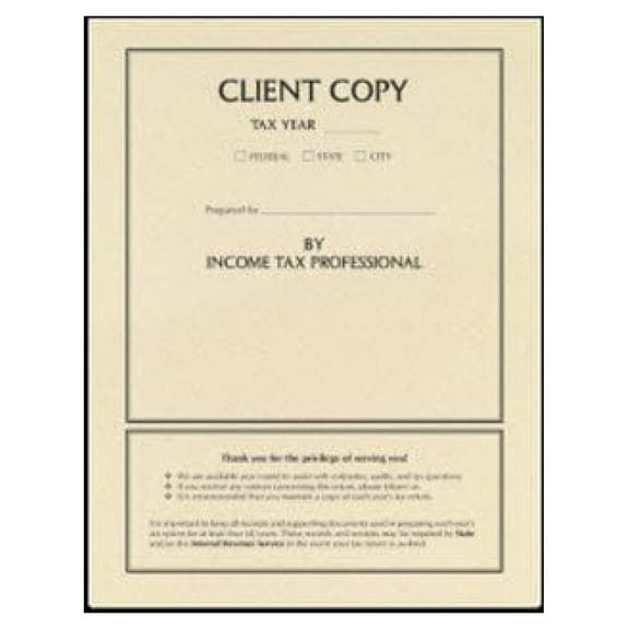 Income Tax Return Folder Client Copy, 50 Count Cream