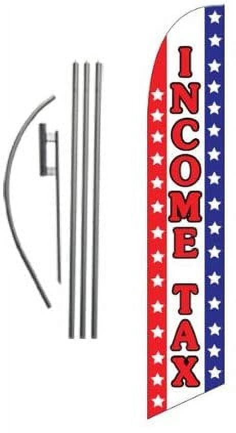 Income Tax Service Advertising Feather Banner Swooper Flag Sign with Flag Pole Kit and Ground Stake, Stars Stripes