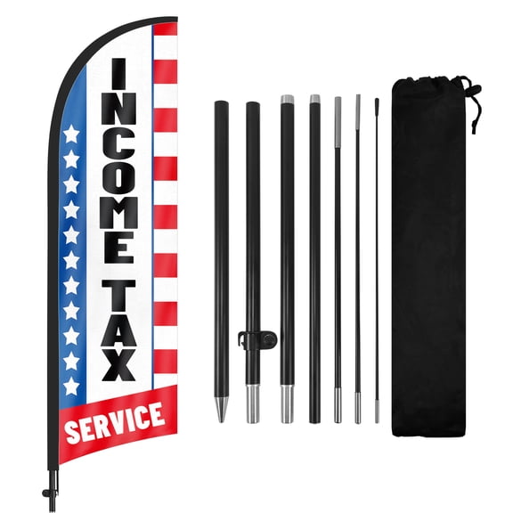 Income Tax Service Advertising Feather Flags Banner 8Ft, Income Tax Service Swooper Flag with Pole and Ground Stake, Advertising Feather Flag Signs for Income Tax Service Business White