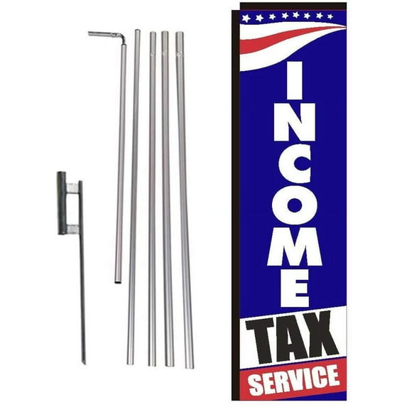 Income Tax Service Center Rectangle Feather Banner Flag with Pole Kit and Ground Spike for Outdoor Advertising, Large Signs for Business Owners