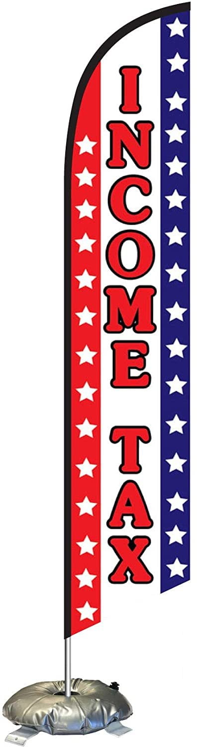 Income Tax Service Feather Flag Kit with Cross-Base and Weight-Donut, Outdoor Advertising Banner Swooper Flag