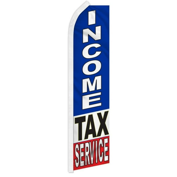 Income Tax Service 11.5ft x 2.5ft Advertising Poly Super Feather Flag Outdoor Seasonal Tax Business Promotion Sign