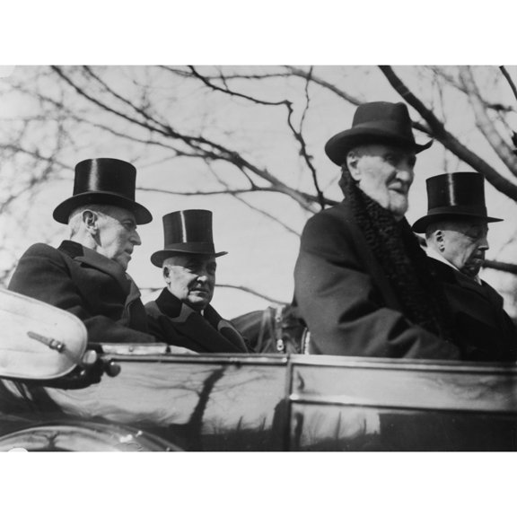 Incoming President Warren G. Harding Riding In Open Convertible To His Inauguration With Presidential