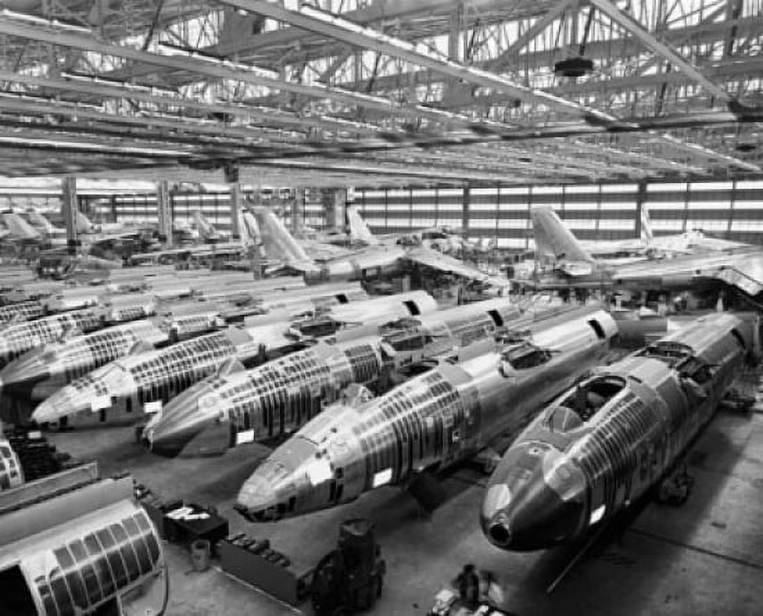 Incomplete bomber planes on the final assembly line in an airplane factory Wichita Kansas USA Canvas Art - (18 x 24)