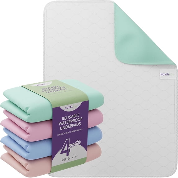 Incontinence Bed Pads - 1 Pack 18” x 24” Reusable Waterproof Mattress Protectors - Highly Absorbent, Machine Washable - for Children, Pets and Seniors - Assorted Colors - Royal Care