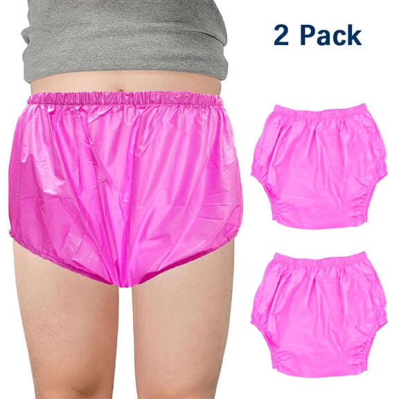2 Pack Washable Reusable Adult Rubber Pants - Waterproof Incontinence Diaper Covers Leak-Proof Protective Underwear, Soft Noiseless Cloth-Like Plastic Pants for Women