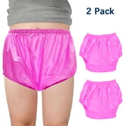 2 Pack Washable Reusable Adult Rubber Pants - Waterproof Incontinence Diaper Covers Leak-Proof Protective Underwear, Soft Noiseless Cloth-Like Plastic Pants for Women
