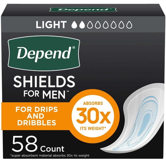 Incontinence Shields/Bladder Control Pads for Men, Light Absorbency, 58 Count