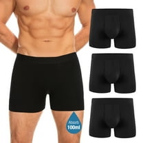 Incontinence Underwear for Men, Reusable Washable Leakproof Cotton Boxer Briefs, Heavy Flow Bladder Leak 3 Pack (Black, Large)