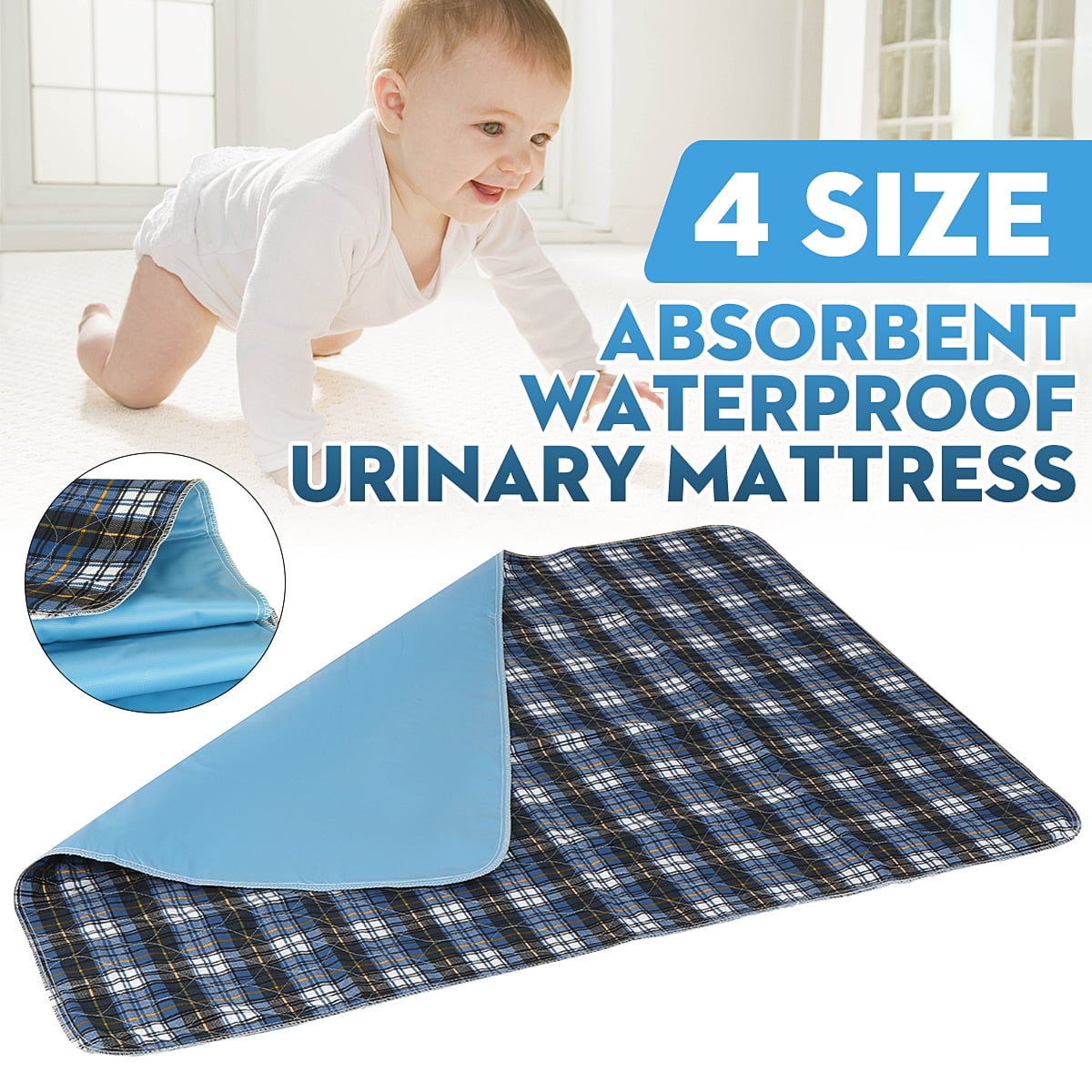Bed Pads for Incontinence Washable Large (34 × 52), Reusable Waterproof  Bed Underpads with Non-Slip Back for Elderly, Kids, Women or Pets, Blue