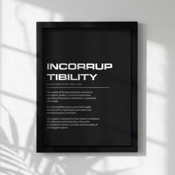 Incorruptibility Definition Wall Art, Bold Integrity & Honor Print, Minimalist Ethics Poster, Modern Office Gallery Decor, Dark, Poster Only