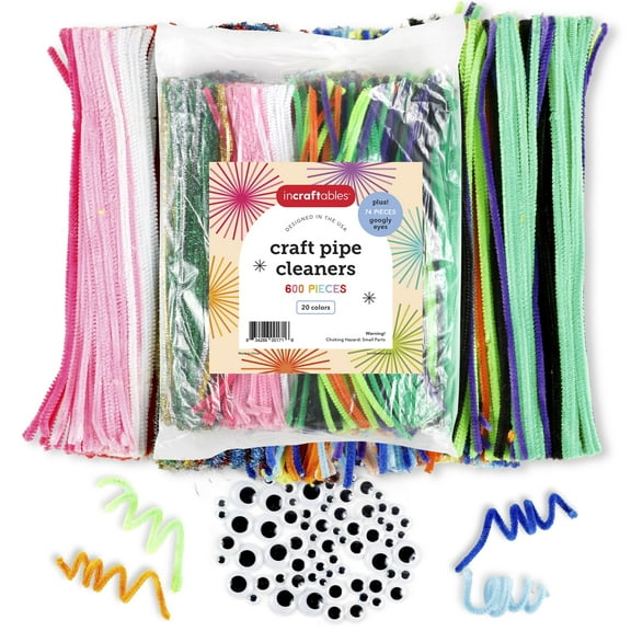Incraftables 600pcs Pipe Cleaners Craft (20 Colors) Chenille Stems W/ Googly Eyes for Adults & Kid