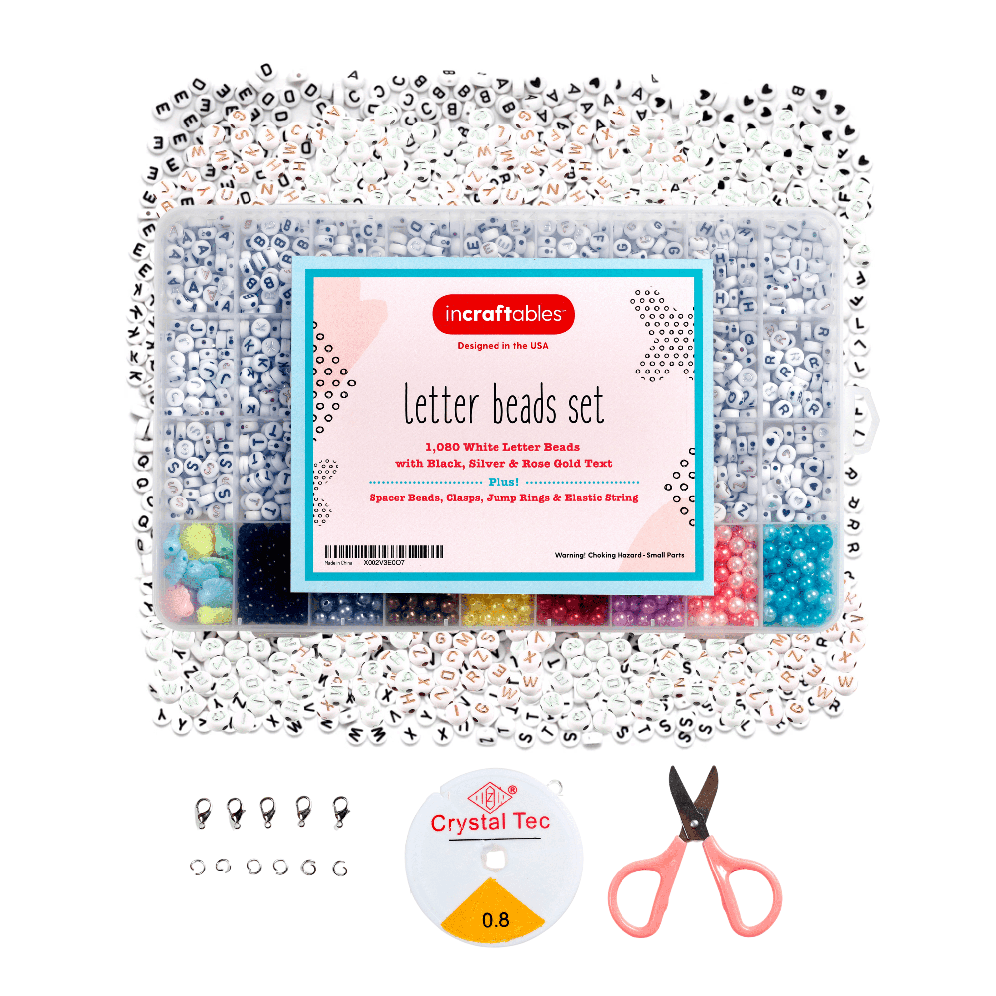 Incraftables Alphabet Metallic Beads Bracelet Jewelry Making Set (1080pcs, Black, Silver & Rose Gold)