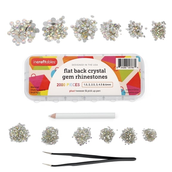 Incraftables Assorted Crystal Rhinestones (2000pcs). Silver Flat Back Gems for DIY Crafts & Jewelry