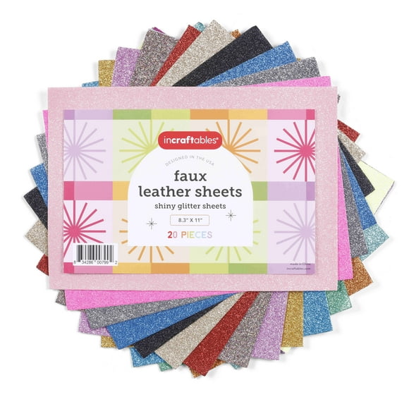 Incraftables Assorted Glitter Faux Leather Sheets for Crafts 20 Pieces for Cricut 8.3”x11”