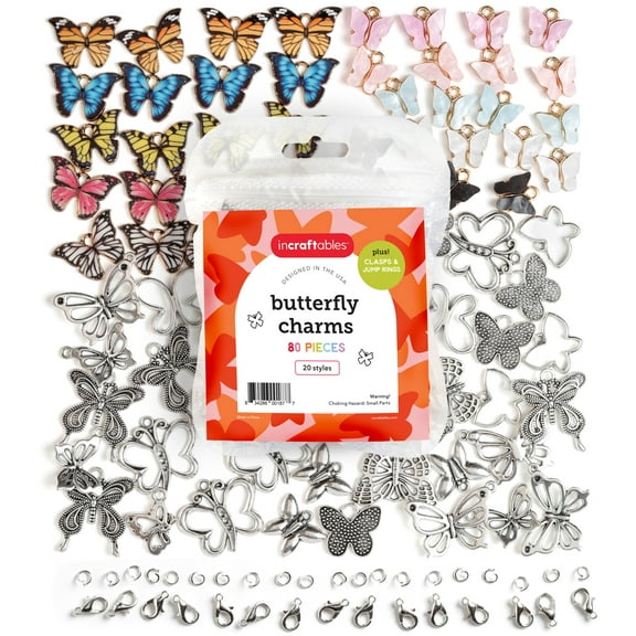 Incraftables Butterfly Charms Pendants for DIY Jewelry Making 80pcs (Gold, Silver & Enamel)