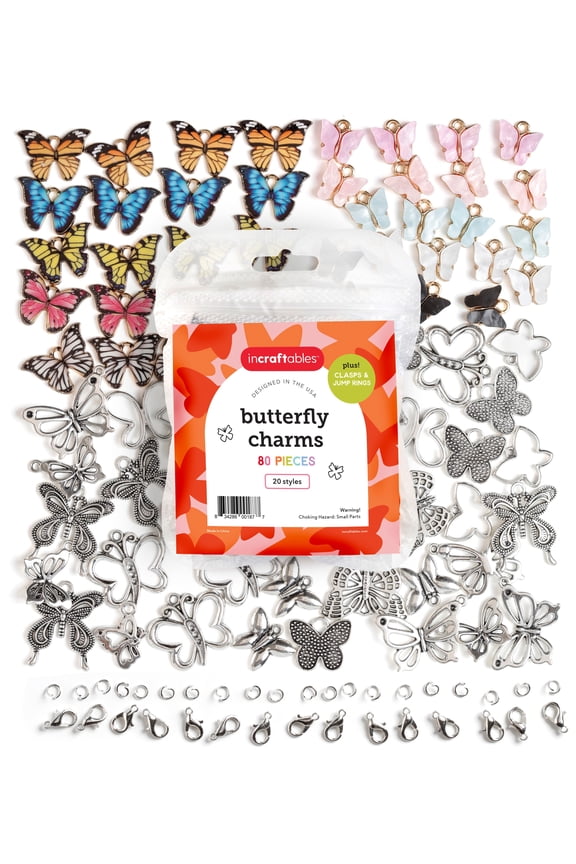 Butterfly Charms Pendants for DIY Jewelry Making 80pcs (Gold, Silver & Enamel)