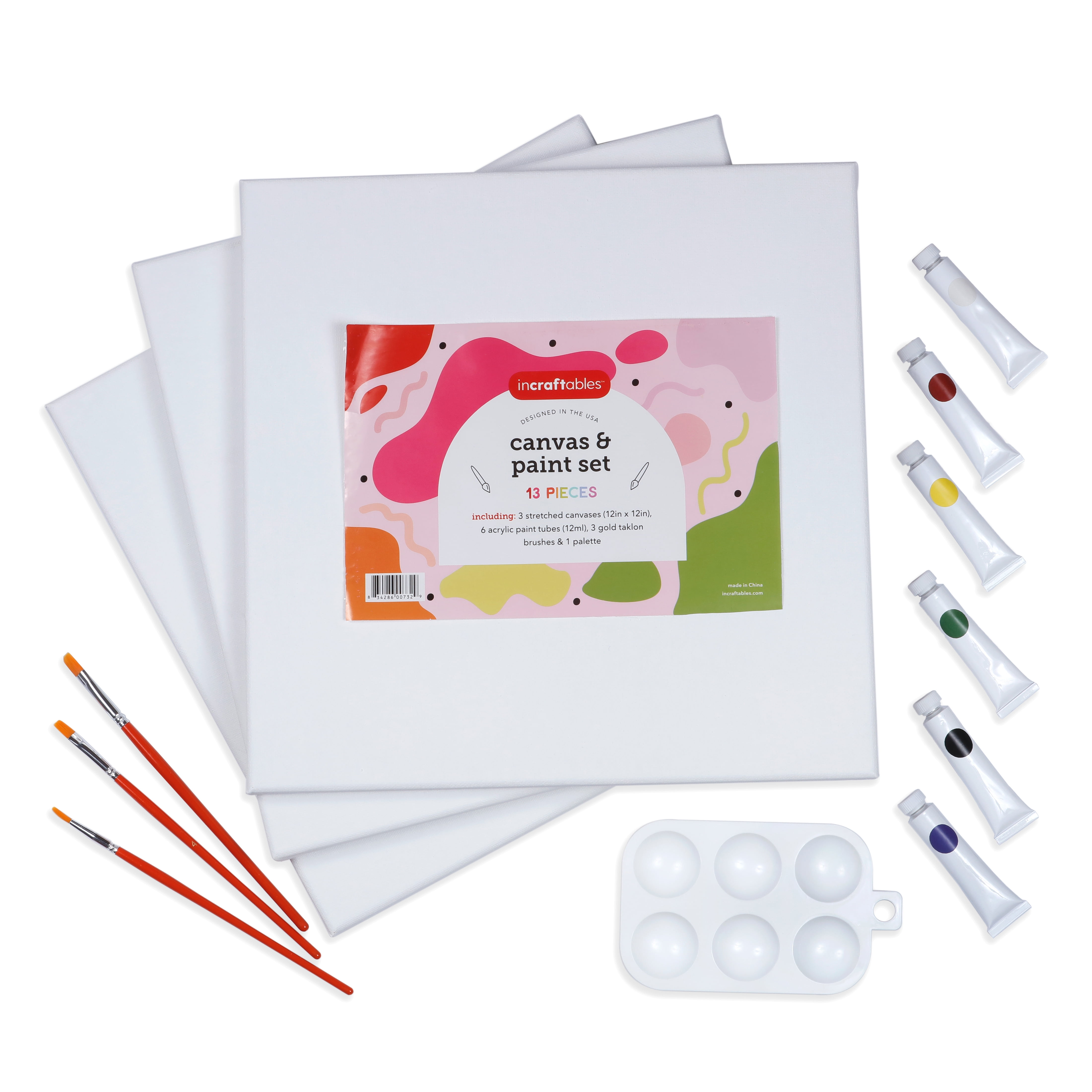 Incraftables Canvas Paint Set. Acrylic Painting Kit W/ White Canvas, Brush,  Acrylic Colors and Palette