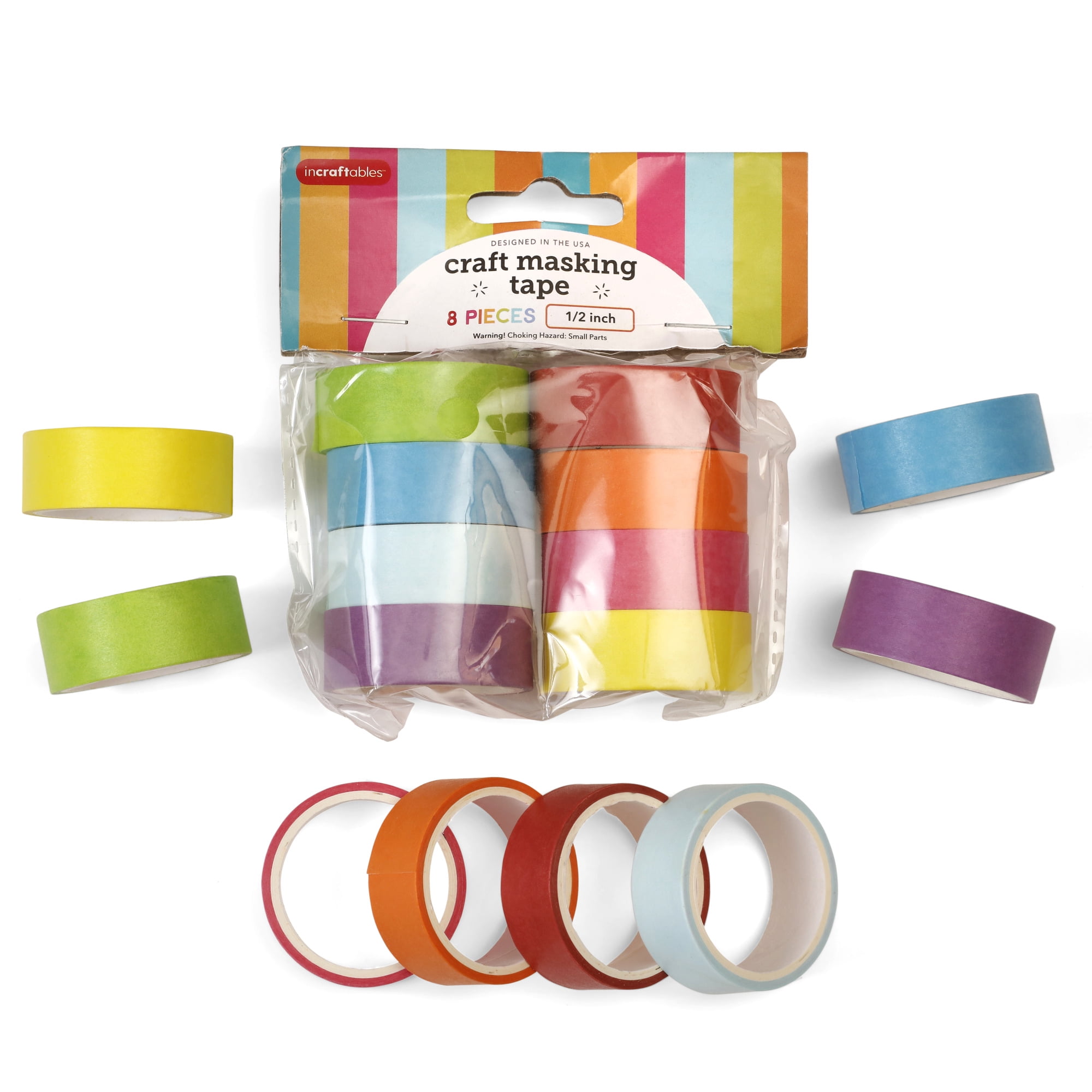 Colored Masking Tape 1 x 10 Yards - Multi Colored - Multi Surface Use - 8  Rolls